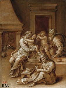 Het bad van het kindje Jezus door Raffaello Sanzio Raphael